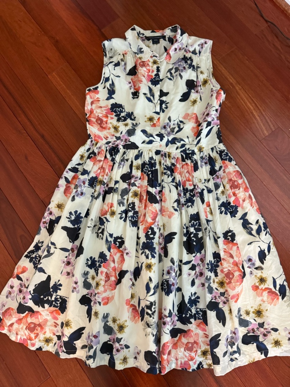 French Connection Cotton Floral Midi Dress Size XL -16 Collared Sleeveless Waist